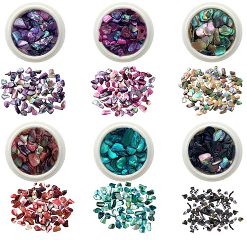 Irregular Abalone Seashell Slices, 6 Boxes Colorful Nail Art Shell Flakes Abalone Shell Pieces Nail Stones 3D Nail Art Decorations Accessories for Nail Design DIY Crafts (Multi-Colored A)