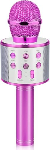 Microfono Karaoke per Bambini, Microfono Bluetooth Altoparlante, Regalo di compleanno per Bambina 3-12 Anni, Karaoke Wireless Giocattolo con Cambio Voce, Ideale per Feste e Giochi Musicali