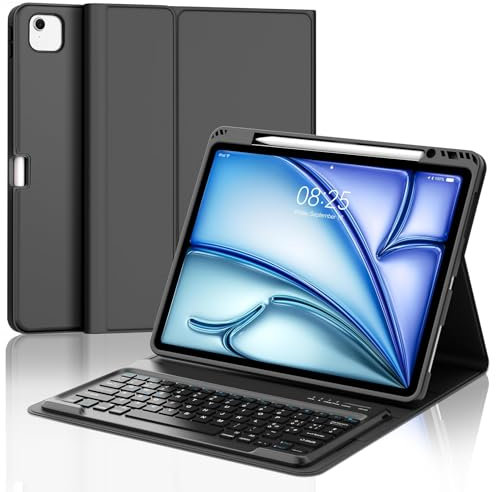 WINCHKING Clavier pour iPad Air 13 2024 (M2), étui avec clavier pour iPad Air 13, coque clavier Bluetooth magnétique détachable QWERTY italien pour iPad Air (M2) 13 pouces 2024, noir