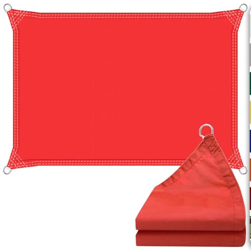Sun Shade Sail 5m x 10m Rectangular Sunscreen Waterproof Awning Canopy, 180g/㎡ Shade Cover UV Block with Free Rope for Outdoors Activities, Garden, Patio, Yard, Party. (Red)
