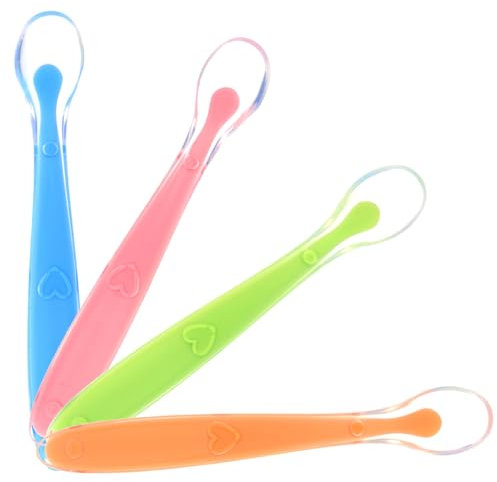 MOBUTOFU 4stücke Für Mädchen Freundliche Und Sichere Esslernlöffel Blau Grün Gelb Für Einführung Von Festen Nahrungsmitteln Und Selbsternährung - Und Zu Zahnenden Mädchen