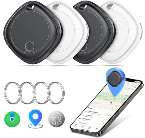 Smart Tracker Tag 4er Pack, Schlüssel Finder Kompatibel mit Apple Find My APP (nur iOS), IP67 wasserdicht, Austauschbarer Akku, Bluetooth Key Finder für Gepäck/Taschen/Koffer/Brieftasche