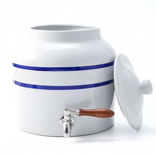 Ceramic Water Dispenser for 5 Gallon Bottle - Water Dispenser with Heavy Duty Stainless Steel Tap, Ideal for 6 to 6 Gallon Jugs, Classic Porcelain Water Pot Design (Use with Blue Stripes)