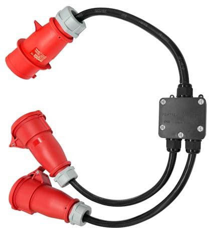 AIFIZO Adattatore ad alta corrente da 32 A a 16 A CEE, lunghezza totale 150 cm, IP44, spina industriale a 5 poli con commutatore di fase, cavo di alimentazione ad alta potenza per esterni, cantieri