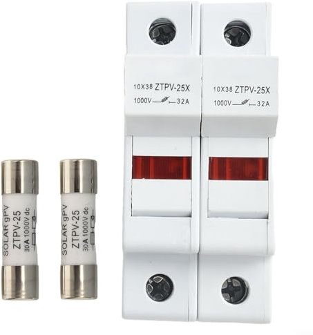 HOHOVYVY Sicherungshalter Hutschiene,2P Sicherungshalter 1000V DC Für Solarmodule Mit LED 10X38 MM Sicherungen PV-System Schutz(25A)