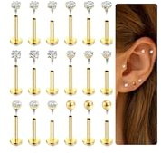 ORAZIO 18 Pcs Helix Piercings Gold Chirurgenstahl Piercing Ohr Gold Nasenpiercing Tragus Piercing Gold Lippenpiercing Medusa Labret Piercing Knorpel Tragus Ohrringe Schmuck Gold