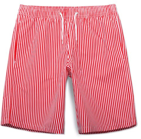 MEILONGER Boys Swimming Shorts Quick Dry Beach Board Trunks Swimwear Bathing Suits Size 6-7,8,10-12,14-16(Striped Red White,14-16)