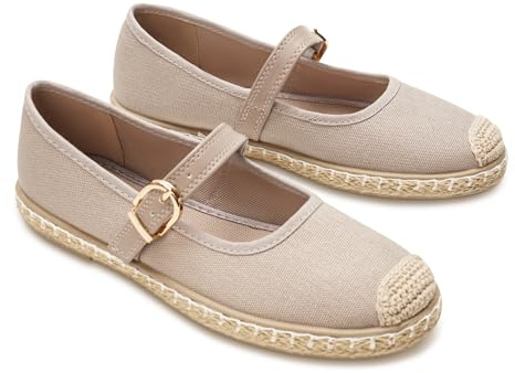 GLAMORA Espadrilles classiques avec boucle, style espadrille, semelle en spart, disponible en noir, beige, rose et gris
