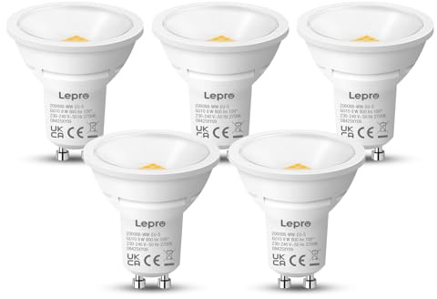 Lepro GU10 LED Bulbs, Warm White 2700K, 800LM Super Bright Spotlight,8W=65W | 100° Wide Beam Angle, Energy Saving GU10 Light Bulbs for Ceiling, Recessed and Track Lights, Non-Dimmable, Pack of 5