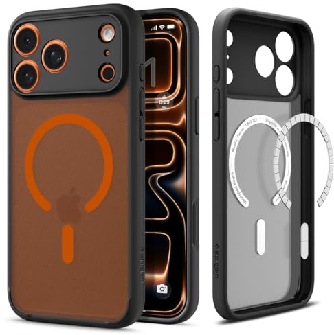 Spigen iPhone 17 Pro Hülle Ultra Hybrid MagFit -Frost Black Orange | Kompatibel mit MagSafe, DuraClear Tech, Anti-Yellowing, Air Cushion Tech, Militär-Grade Schutz, Spigen Signature Serie