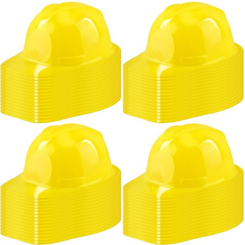 Puteraya 60er-Pack Kinder-Bauhelme aus Kunststoff, Großpackung, Bauarbeiterhelme, Kappen, Partyhüte für Jungen und Mädchen, Halloween, Cosplay (Farbset 1 (Gelb))