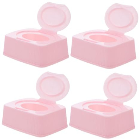 PartyKindom 4pcs Boy Girl's Wet Wipes Storage Box Lid Plastic Container for Wipes for Keeping Wet Tissues Clean and Organized for Home Use and Travel
