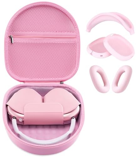 Custodia rigida per cuffie Apple Airpods Max, custodia portatile per cuffie con tasche in rete per accessori per cuffie (rosa 2-DT)