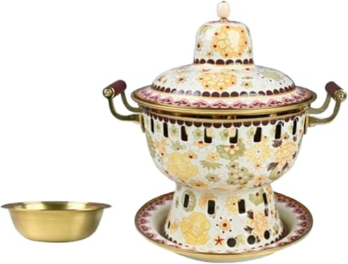 Generico Pentola Calda di Rame, Vecchia pentola Calda ad Alcool di Pechino Shabu all'antica per la Cottura a Vapore dello stufato bollente Stufa ad Alcool di casa Piccola pentola Calda Cloisonne,A