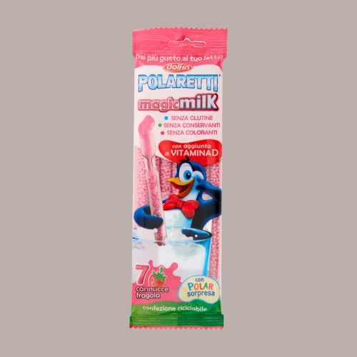 Cannuccia Dolfin Polaretti Magic Milk Colazione Bambini Microsfere al Gusto di Fragola, 6x7 pezzi