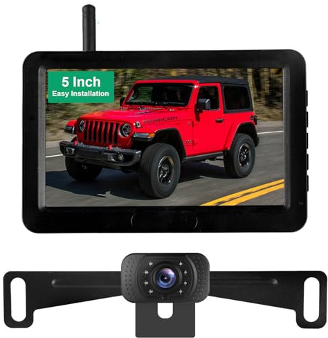 Drahtlose Rückfahrkamera mit 5 Zoll Monitor, 1080P-Rückfahrkamerasystem, einfache Installation, Nachtsicht-Rückfahrkamera für Lkw, SUV, Transporter, Anhänger, Pickups, wasserdicht, unterstützt 2 Kanäl