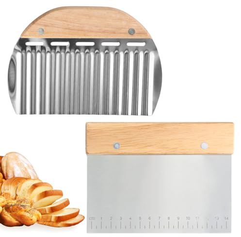 Samlonge 2 PCS Cortador de Masa, rasqueta cocina Con Escala De Medición, multiusos 15CM rasqueta panadero Acero Inoxidable con Mango de Madera para Cortar Pizza, Pan, Pastel, Verduras