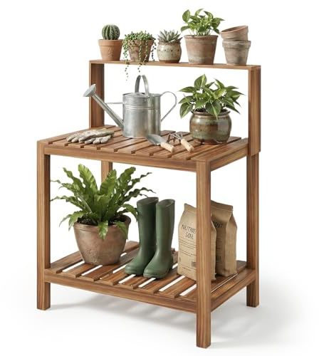 Bamworld Table de rempotage d'extérieur Meuble de Rangement en Bois pour Le Jardin Poste de Travail de Jardinage pour terrasse ou Jardin