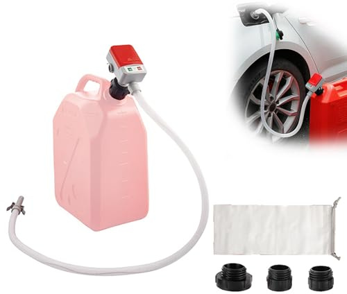 Pompe de Transfert de Carburant avec Arrêt Automatique, Débit 9L/min, Siphon Électrique pour Essence, Diesel, Huile & Eau, Portable pour Bidons de 20L, Inclut 3 Adaptateurs