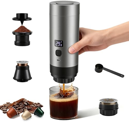 Máquina de café expreso 3 en 1 portátil con batería, 20 bar, extracción fría/caliente, compatible con cápsulas y café molido, 7800 mAh USB-C, mini cafetera para camping, coche, oficina y viajes