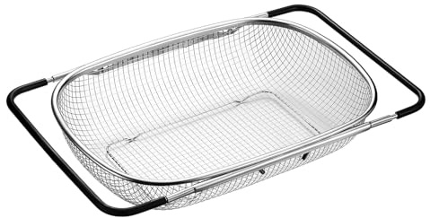 Passoire extensible à placer sur le panier de l'évier (38–54 cm), passoire à mailles fines pour la cuisine, pour égoutter les aliments et ranger la vaisselle –passoire de cuisine noire