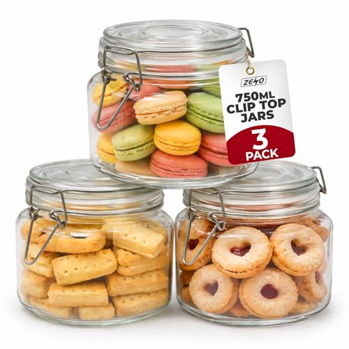ZENO Clip Top Glass Jars 750ml 3PCS | Airtight Glass Storage Jars with Lids | Mason Style Glass Jars for Dry Food Coffee Tea Spices | Kitchen Preserving Pickle & Storage Jars
