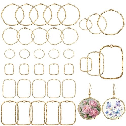 Sorcristy Offene Lünetten für Harz, 36 Stück Anhänger Schmuck Metall Gießform Geometrische Resin Formen Gold Kreative Hohlrahmen Schmuckanhänger für DIY Schmuckherstellung Zubehör Handwerk