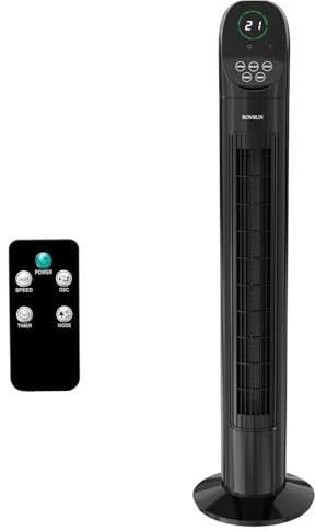 ROVSUN Ventilateur Colonne Silencieux, Ventilateur Tour 34'' (87cm), 35dB, Télécommande, Écran Tactile, Oscillation 90°, 3 Vitesses, 3 Modes, Minuterie 9H, 50W, Noir, Idéal pour Chambre, Salon, Bureau
