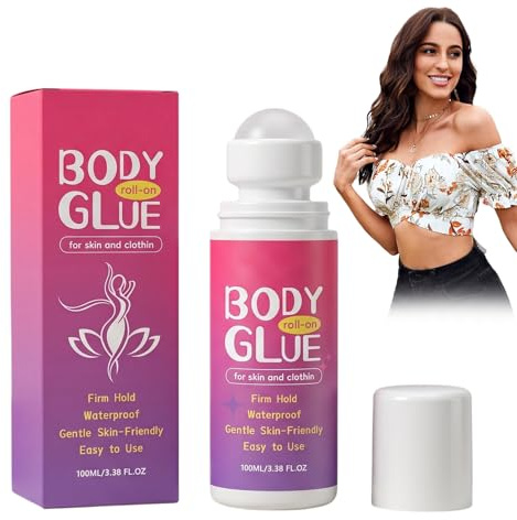 Body Glue Roll On-100ml,Body Adhesive for Clothes & Skin,Sweat Resistant, Gentle,Washable,Secure Fit,for Bras,Socks,Stockings,Costumes,Leotards