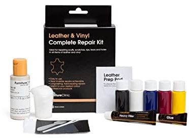 Furniture Clinic Complete Leather Repair Kit (Grey) -12 Colour Options for Sofas, Car Seats - Matches All Shades of Leather - Patch, Fill & Touch up Scratches, tears and Other Damaged Areas