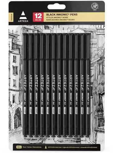 ARTEZA Fineliner Pens, Black, Set of 12, Ultra Fine Felt Tip Markers, 0.4 mm Tips, Artist Fineliners for Drawing, Sketching, Writing, and Taking Notes
