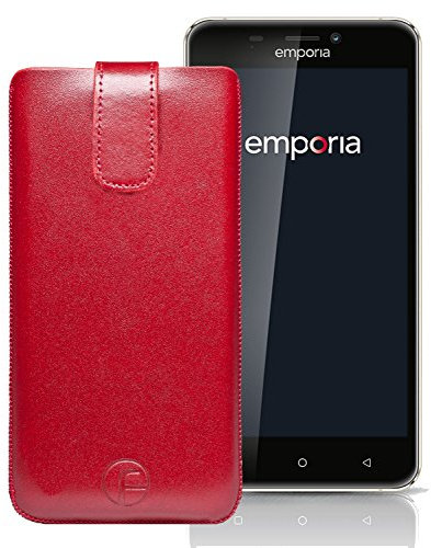 Favory Original Etui Tasche für Emporia Smart 2 Leder Etui Handytasche Ledertasche Schutzhülle Case Hülle Lasche mit Rückzugfunktion* in rot