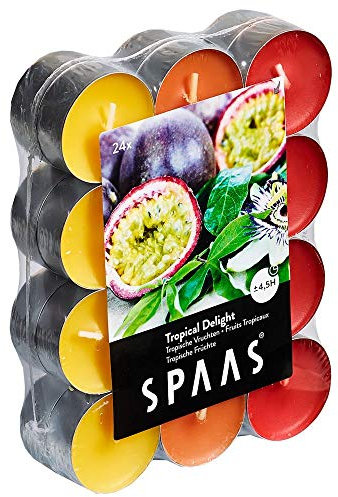 Spaas 0338339.999 24 Candele profumate Colori Assortiti ± 4,5 Ore-Tropical Delight, Paraffin Wax, Alluminio Cup, Rosso Vivo, D 39 mm x H 16 mm, unità