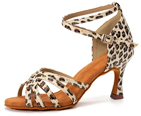 HIPPOSEUS Women's Latin Ballroom Salsa Dance Practice Shoes,Leopard,6UK