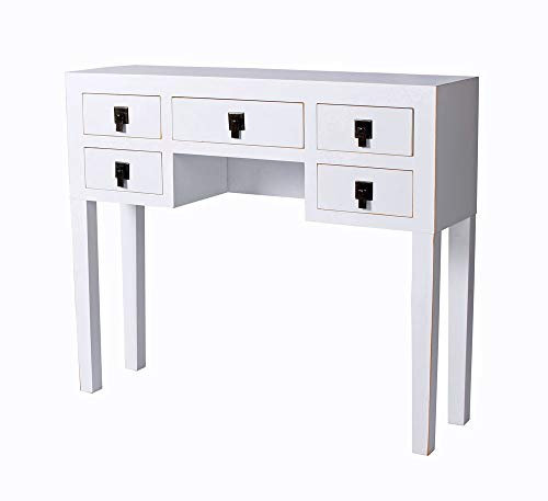 Chinesische Tischkonsole Peking Weiß – 5 Schubladen, Authentisches Ming-Design, Holz/MDF, Antik Patinierte Metallbeschläge, mya013 Palazzo Exklusiv