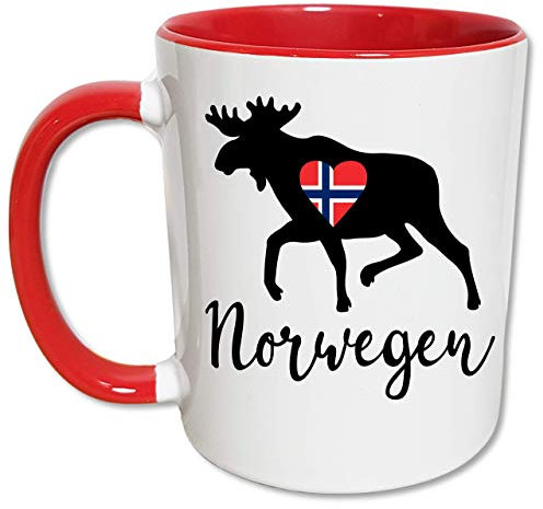 Norwegen Tasse Elch, Norwegen Geschenke, Herz mit norwegischer Flagge, Skandinavien Urlaub, Norwegen Liebe, Kaffeetasse, Teetasse, Keramik