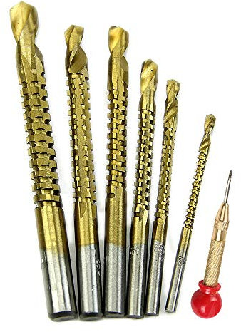 6pcs 3-8mm Titanium HSS Drill & Saw Bit Set Cutting Carpenter Wood Metal with Loaded Center Punch Tool