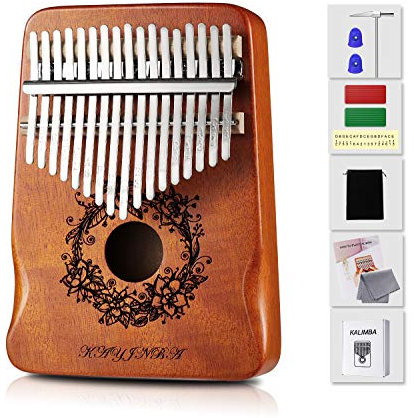 Kalimba Daumenklavier mit 17 Tasten, Mahagoni, tragbar, Mbira Sanza, Musikliebhaber, Geschenk für Kinder, Anfänger, mit Stimmhammer, Klaviertasche, Lernanleitung (braun)