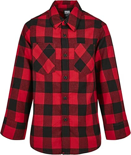 Urban Classics Boys Checked Flanell Shirt Chemise, Noir/Rouge, 134-140 Fille