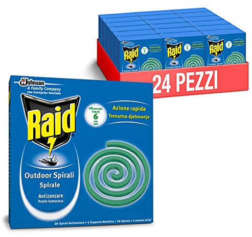 Raid Spirali Antizanzare, Formato Scorta 24 Confezioni Da 10 Spirali Ciascuna [240 spirali]