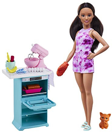 Barbie Pastelería Muñeca con Tienda y Accesorios de Juguete para cocinar, Regalo para niñas y niños +3 años (Mattel HCD44)