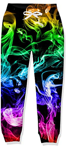 Goodstowoeld 3D Bunter Rauch Hose Kinder Jogginghose Mädchen Trainingsanzug Gedruckten Freizeithose Junge Sweathose Bottoms mit Kordelzug Knöchel Gebundene Hose 12-13 Jahre160