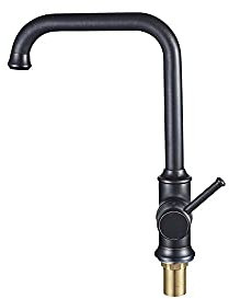 LHTCZZB Válvula mezcladora Grifo de Cocina Lanza de latón Logle de Agua Caliente y fría Outlet Soltero Control de un Solo Agujero Fregajos de Agua, Bronce Negro