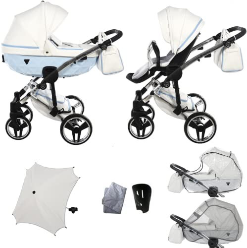 Neu! Original Junama Diamond Candy v2 Modulsysteme Kombikinderwagen 2in1 Exclusive Prams (02 weiß - blau)