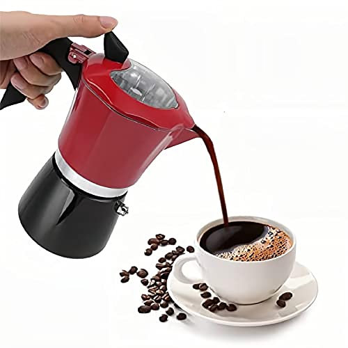 Natudeco Cafetera Moka Portátil Aluminio Cafetera Espresso Estilo Italiano Golpe de mano Cafetera con Tapa Transparente para Librería Salones Zonas Ocio
