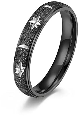 Damen Ringe 60, Verlobungsring Edelstahl Schwarz Sterne und Mond Schnitzen Schmuck Geschenk