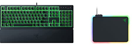 Razer Ornata V3 X - Flache Membran-Tastatur mit Razer Chroma RGB QWERTZ | DE-Layout, Schwarz & Firefly V2 - Gaming-Mauspad (Gaming-Mauspad mit mikrostrukturierter Oberfläche) schwarz
