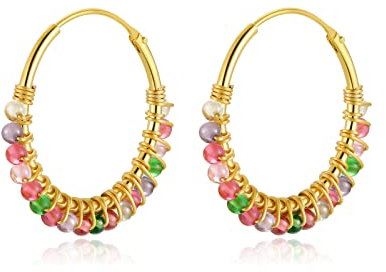 Silber Ohrringe für damen 925 mit kleinen bunten Perlen. Creolen aus Silber 925 für Damen oder 18K Gold, ideal als Geschenk zum Muttertag... Ohrringe mädchen. Schmuck damen (Gold - Mehrfarbig)