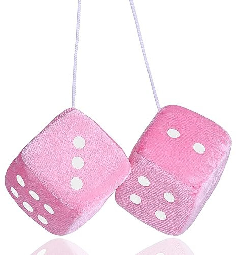 Plüschwürfel Auto Rosa EIN Paar Aufhängen Auto Deko Plüschwürfel Innenraum Rückspiegel Anhänger Fuzzy Plüsch Würfel Auto Hängendes Ornament Für Innen Würfel Autospiegel 2.75 Zoll Rosa