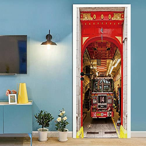 A.Monamour Türtapete Selbstklebend Türfolie Türposter 3D Ansicht Von New York Fire Department Engine 14 Vinyl Folie Türdeko Tapete Wandbild Türaufkleber Türtattoo 85 x 200 cm